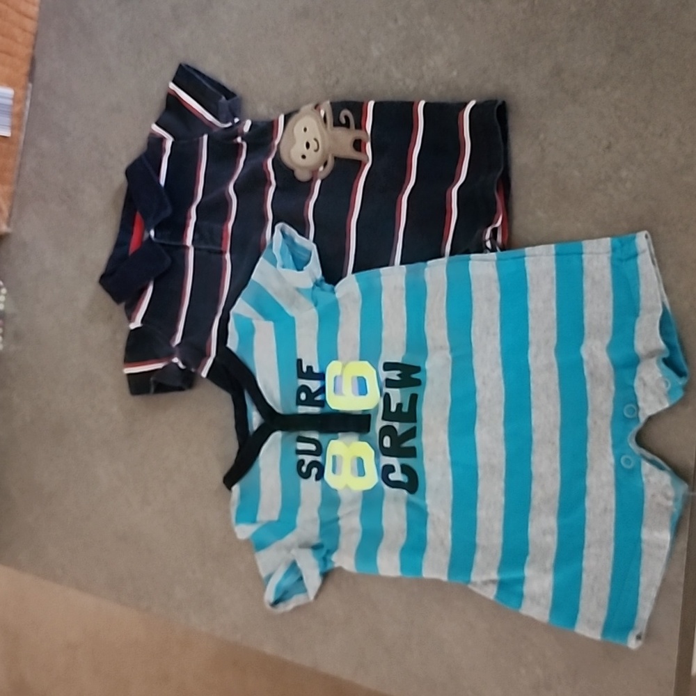 CHILD OF MINE Set of Two Short Sleeve Stripe Rompers Size 6-9 months